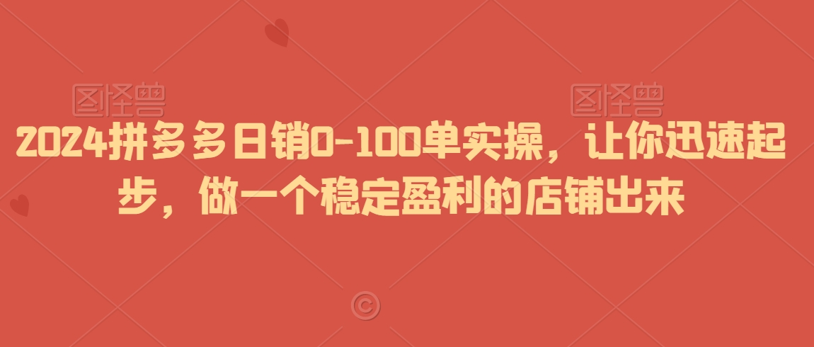 2024拼多多日销0-100单实操，让你迅速起步，做一个稳定盈利的店铺出来-天天项目库