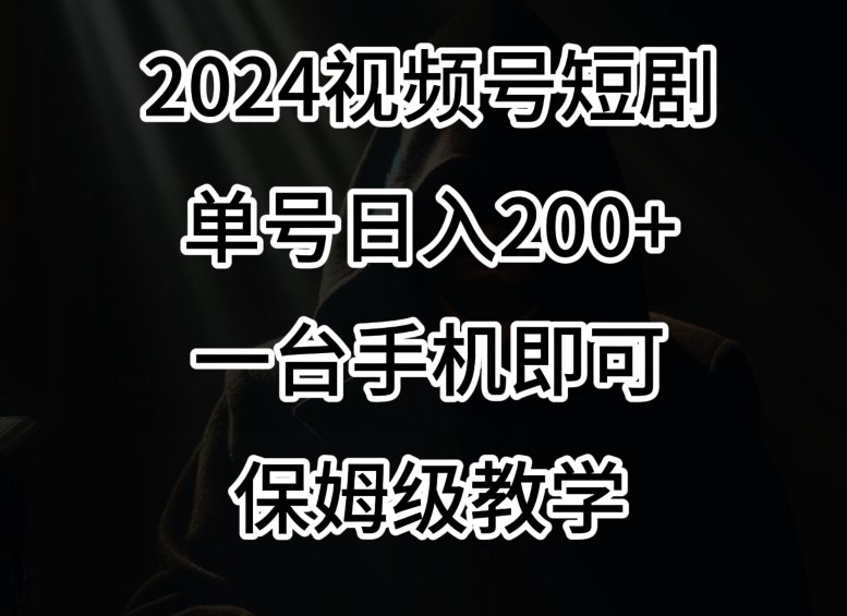 2024风口，视频号短剧，单号日入200+，一台手机即可操作，保姆级教学【揭秘】-天天项目库