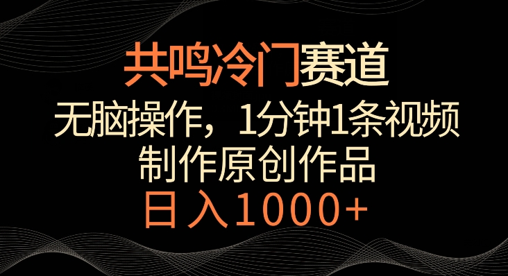 共鸣冷门赛道，无脑操作，一分钟一条视频，日入1000+【揭秘】-天天项目库