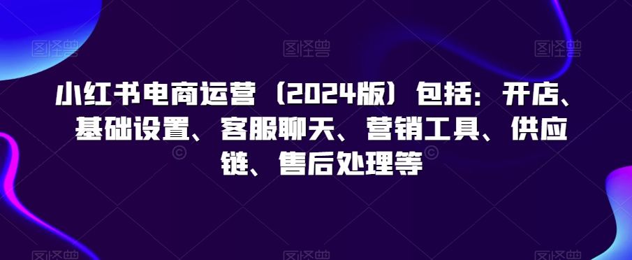 小红书电商运营（2024版）包括：开店、基础设置、客服聊天、营销工具、供应链、售后处理等-天天项目库