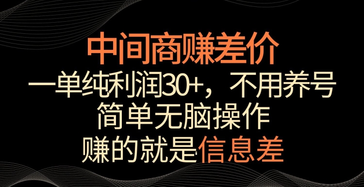 中间商赚差价，一单纯利润30+，简单无脑操作，赚的就是信息差，轻轻松松日入1000+【揭秘】-天天项目库