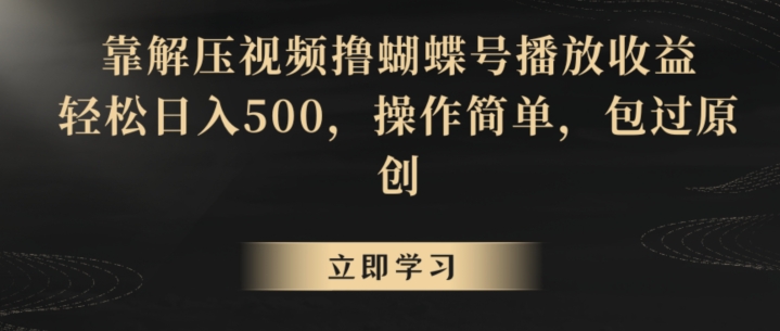 靠解压视频撸蝴蝶号播放收益，轻松日入500，操作简单，包过原创【揭秘】-天天项目库