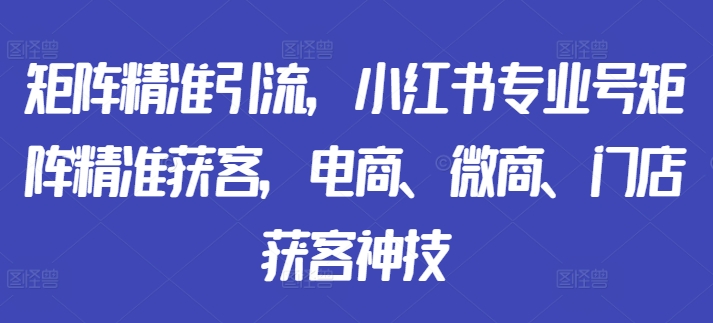 矩阵精准引流，小红书专业号矩阵精准获客，电商、微商、门店获客神技-天天项目库