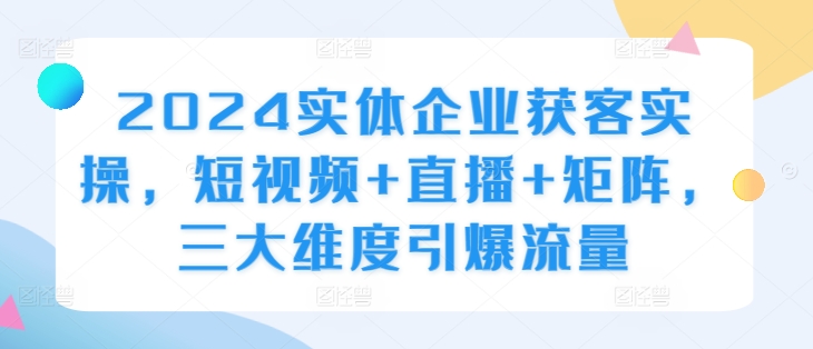 2024实体企业获客实操，短视频+直播+矩阵，三大维度引爆流量-天天项目库