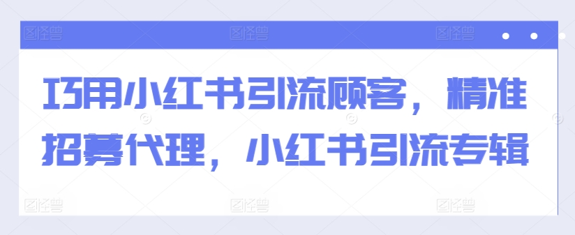 巧用小红书引流顾客，精准招募代理，小红书引流专辑-天天项目库