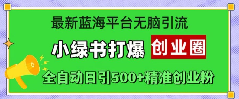 最新蓝海平台无脑引流，小绿书打爆创业圈，全自动日引500+精准创业粉-天天项目库