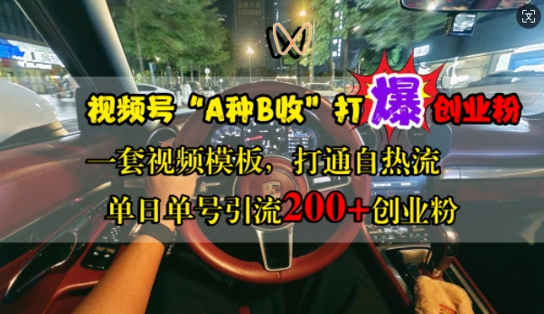 视频号“A种B收”打爆创业粉，一套视频模板打通自热流，单日单号引流200+创业粉-天天项目库