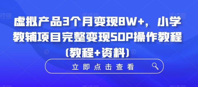 虚拟产品3个月变现8W+，小学教辅项目完整变现SOP操作教程(教程+资料)-天天项目库