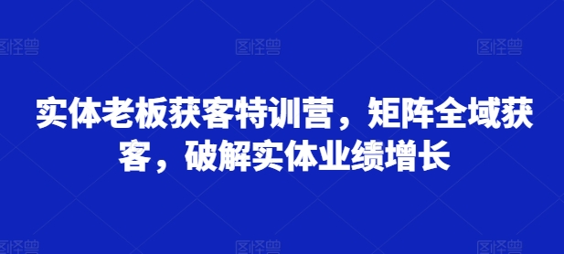 实体老板获客特训营，矩阵全域获客，破解实体业绩增长-天天项目库