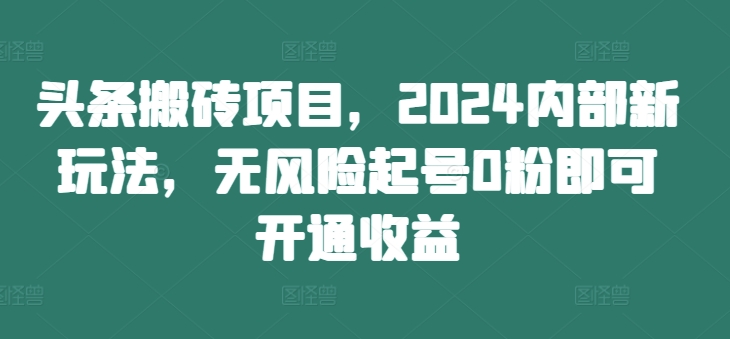 头条搬砖项目，2024内部新玩法，无风险起号0粉即可开通收益-天天项目库