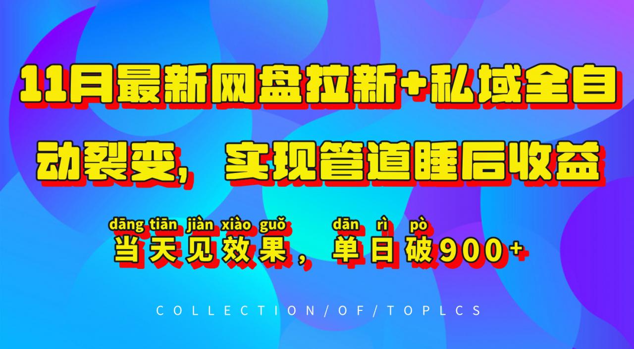 11月最新网盘拉新+私域全自动裂变，实现管道睡后收益，当天见效果，单日破900+-天天项目库