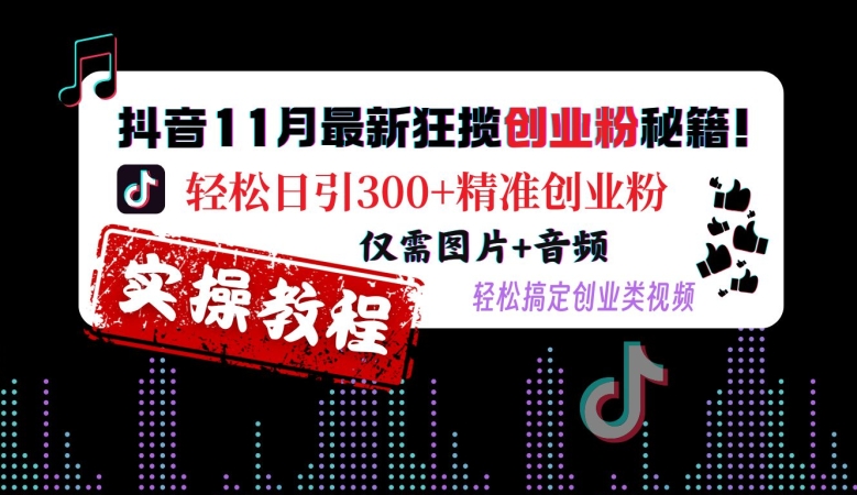 抖音11月最新狂揽创业粉秘籍，轻松日引300+精准创业粉，仅需图片+音频，轻松搞定创业类视频-天天项目库