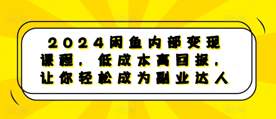 2024闲鱼内部变现课程，低成本高回报，让你轻松成为副业达人-天天项目库