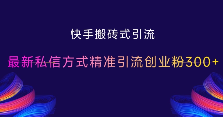 快手搬砖式引流，最新私信方式精准引流创业粉300+-天天项目库