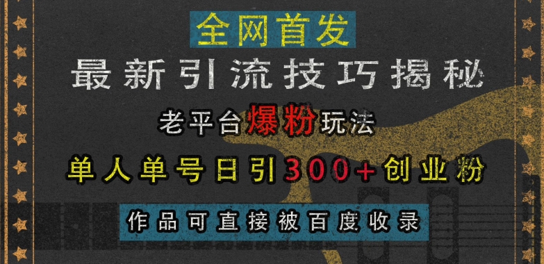 最新引流技巧揭秘，老平台爆粉玩法，单人单号日引300+创业粉，作品可直接被百度收录-天天项目库