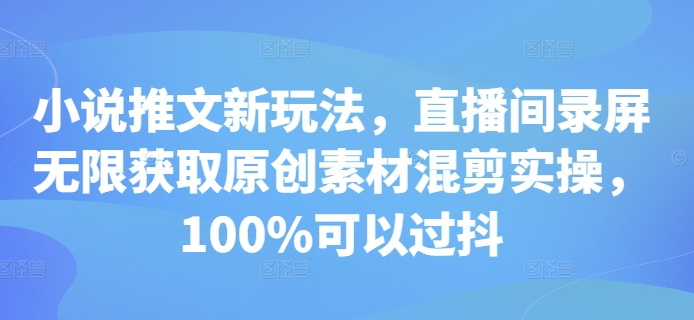 小说推文新玩法，直播间录屏无限获取原创素材混剪实操，100%可以过抖-天天项目库