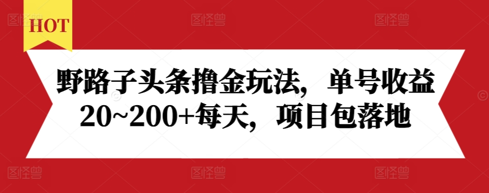 野路子头条撸金玩法，单号收益20~200+每天，项目包落地-天天项目库