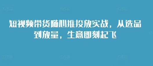 短视频带货随心推投放实战，从选品到放量，生意即刻起飞-天天项目库