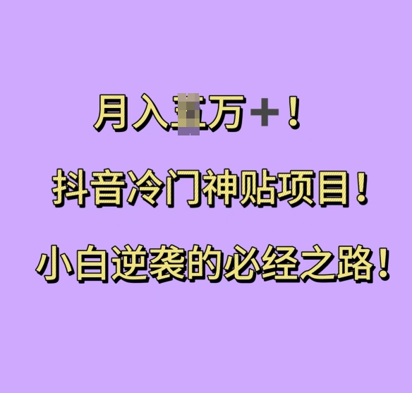 抖音冷门神贴项目，小白逆袭的必经之路，月入过W【揭秘】-天天项目库