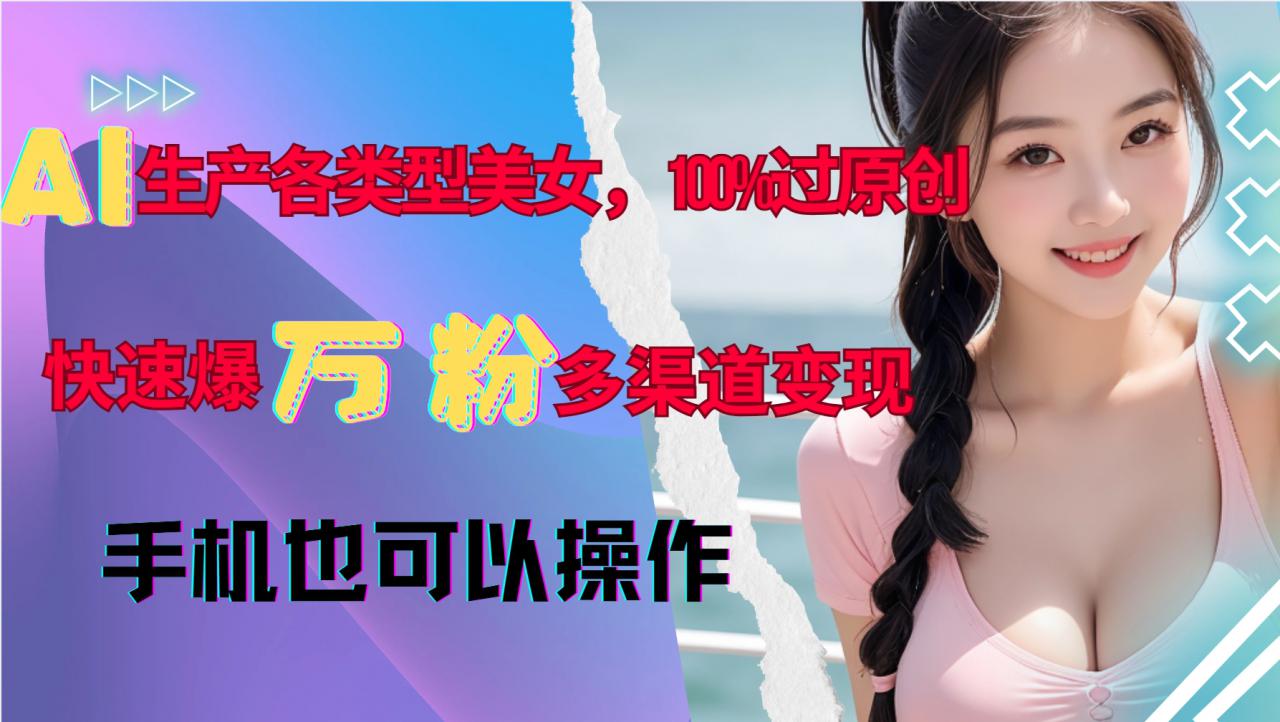 AI生产各类型美女，100%过原创，快速爆万粉，多渠道变现，新手可做-天天项目库