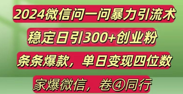 2024最新微信问一问暴力引流300+创业粉,条条爆款单日变现四位数【揭秘】-天天项目库