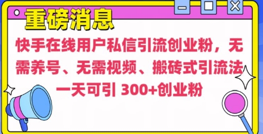 快手最新引流创业粉方法，无需养号、无需视频、搬砖式引流法【揭秘】-天天项目库