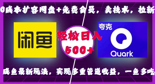 0成本扩容网盘+免费会员，卖技术，拉新，咸鱼最新玩法，实现多重管道收益，一鱼多吃，轻松日入500+-天天项目库