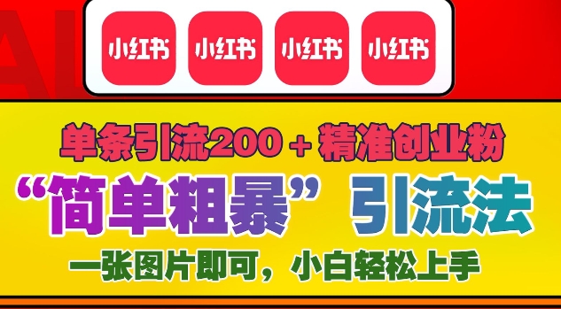 12月底小红书”简单粗暴“引流法，单条引流200+精准创业粉-天天项目库