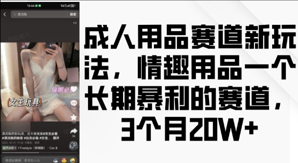 成人用品赛道新玩法，情趣用品一个长期暴利的赛道，3个月收益20个【揭秘】-天天项目库