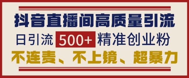 抖音直播间引流创业粉，无需连麦、不用上镜、超暴力，日引流500+高质量精准创业粉-天天项目库