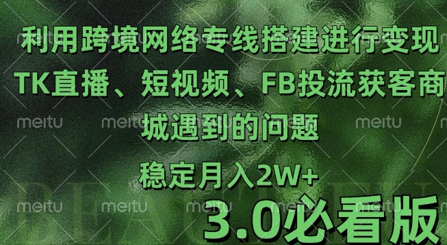 利用跨境电商网络及搭建TK直播、短视频、FB投流获客以及商城遇到的问题进行变现3.0必看版【揭秘】-天天项目库