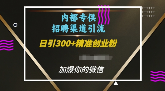 内部招聘渠道日引流300+创业粉，加爆你的微信【揭秘】-天天项目库