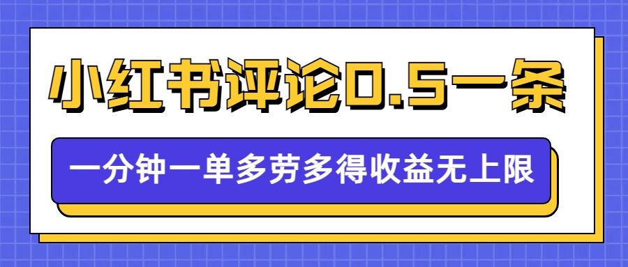 小红书留言评论，0.5元1条，一分钟一单，多劳多得，收益无上限-天天项目库