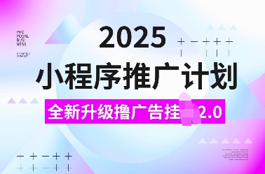 2025小程序推广计划，全新升级撸广告挂JI2.0玩法，日入多张，小白可做【揭秘】-天天项目库