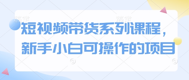 短视频带货系列课程，新手小白可操作的项目-天天项目库