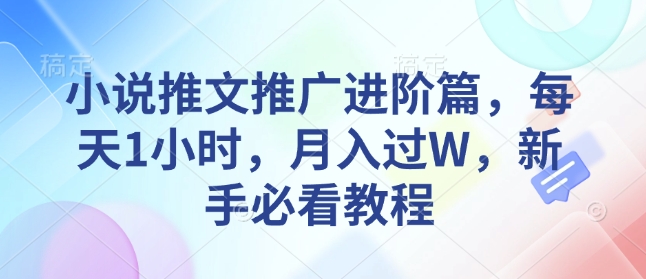 小说推文推广进阶篇，每天1小时，月入过W，新手必看教程-天天项目库