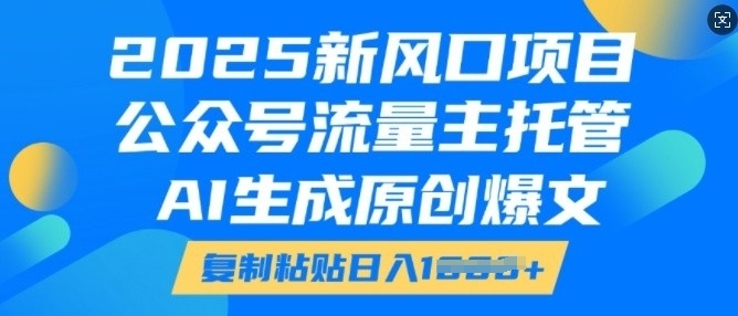 2025新风口项目，公众号流量主托管，AI生成原创爆文，复制粘贴日入多张-天天项目库