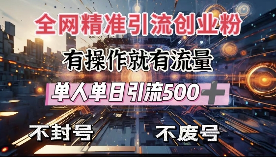 全网独家引流创业粉，有操作就有流量，单人单日引流500+，不封号、不费号-天天项目库