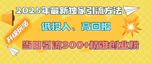 2025年最新独家引流方法，低投入高回报？当日引流300+精准创业粉-天天项目库