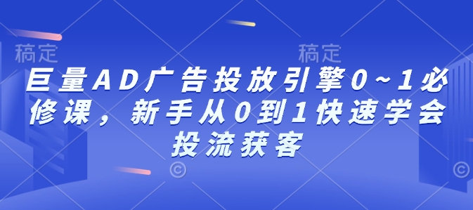 巨量AD广告投放引擎0~1必修课，新手从0到1快速学会投流获客-天天项目库