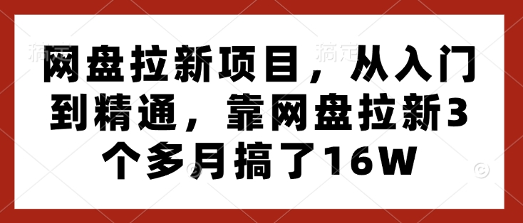 网盘拉新项目，从入门到精通，靠网盘拉新3个多月搞了16W-天天项目库