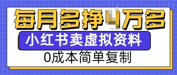 小红书虚拟资料项目，0成本简单复制，每个月多挣1W【揭秘】-天天项目库