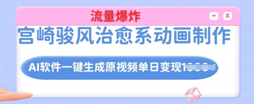 宫崎骏风治愈系动画制作，AI软件一键生成原创视频流量爆炸，单日变现多张，详细实操流程-天天项目库