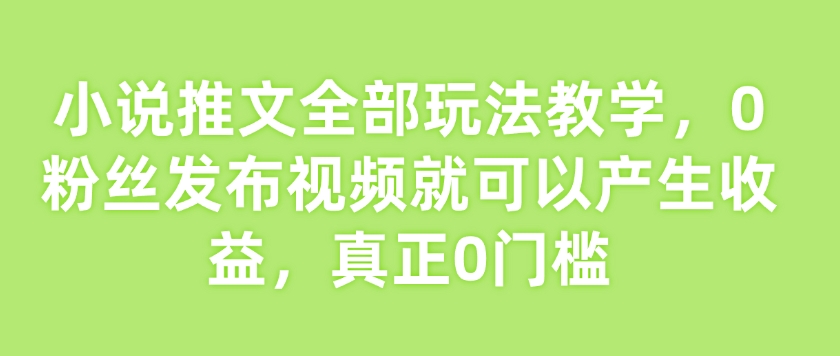 小说推文全部玩法教学，0粉丝发布视频就可以产生收益，真正0门槛-天天项目库