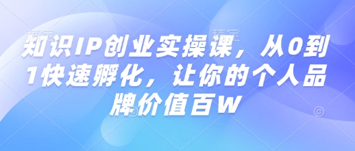 知识IP创业实操课，从0到1快速孵化，让你的个人品牌价值百W-天天项目库