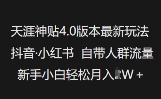 天涯神贴4.0版本最新玩法，抖音·小红书自带人群流量，新手小白轻松月入过W-天天项目库