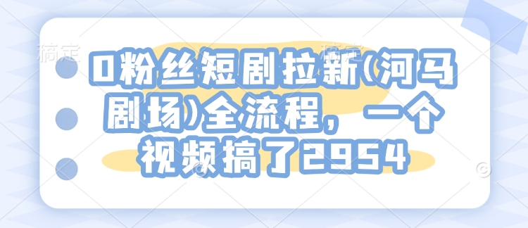 0粉丝短剧拉新(河马剧场)全流程，一个视频搞了2954-天天项目库